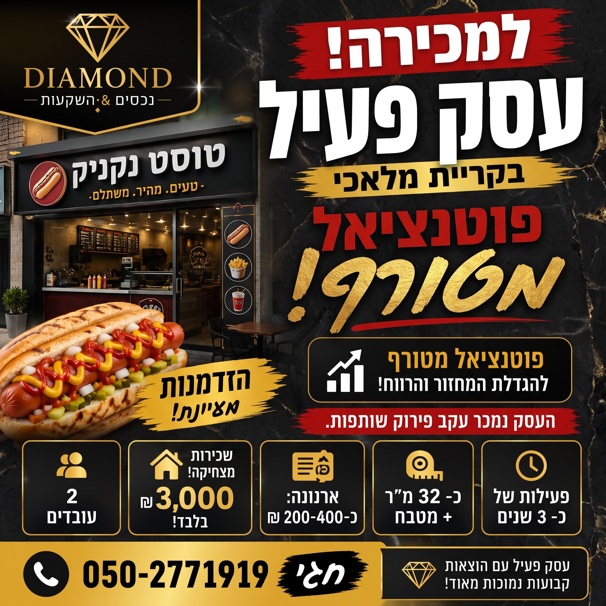 טוסט נקניק מוכר ופעיל למכירה