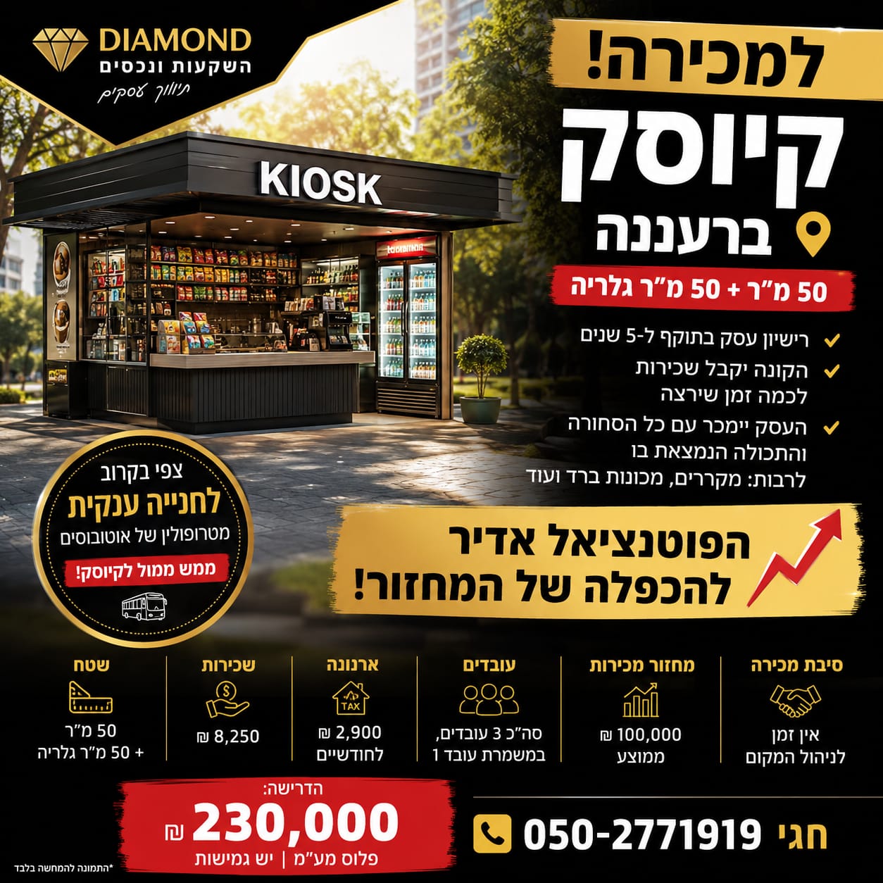 קיוסק ברעננה למכירה